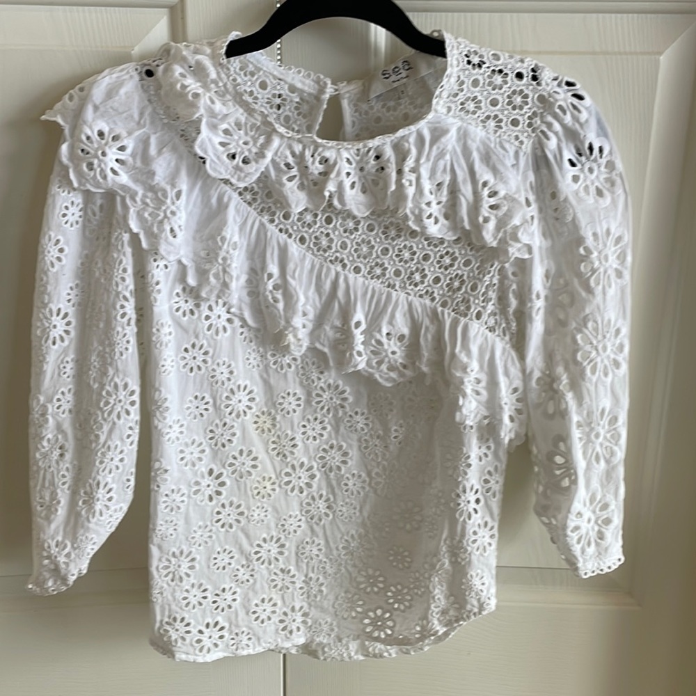 Sea White Eyelet Top